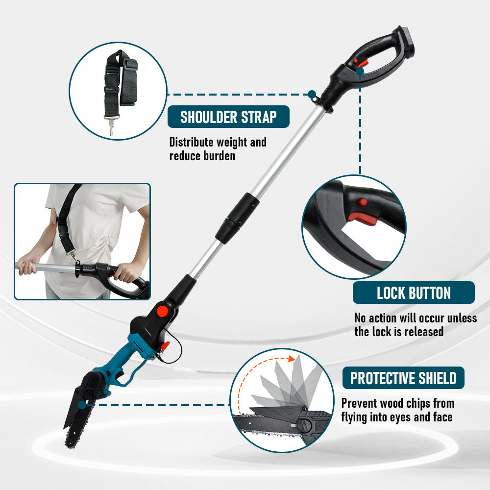 21V 6 Inch Cordless Pole Saw Extendable Telescopic Handheld 2 In 1 Rechargeable Compact Brushless Chainsaw Pruning Shear-Skin Only