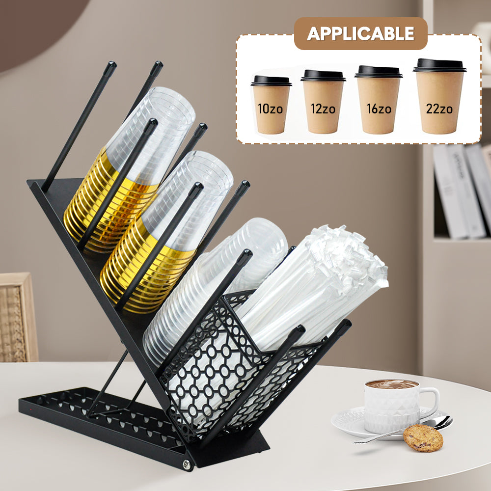 Cup and Lid Holder Height Adjustable 4 Compartment With Detachable Utensils/Straw Holder for Countertop Coffee Shop Bar Restaurant Office