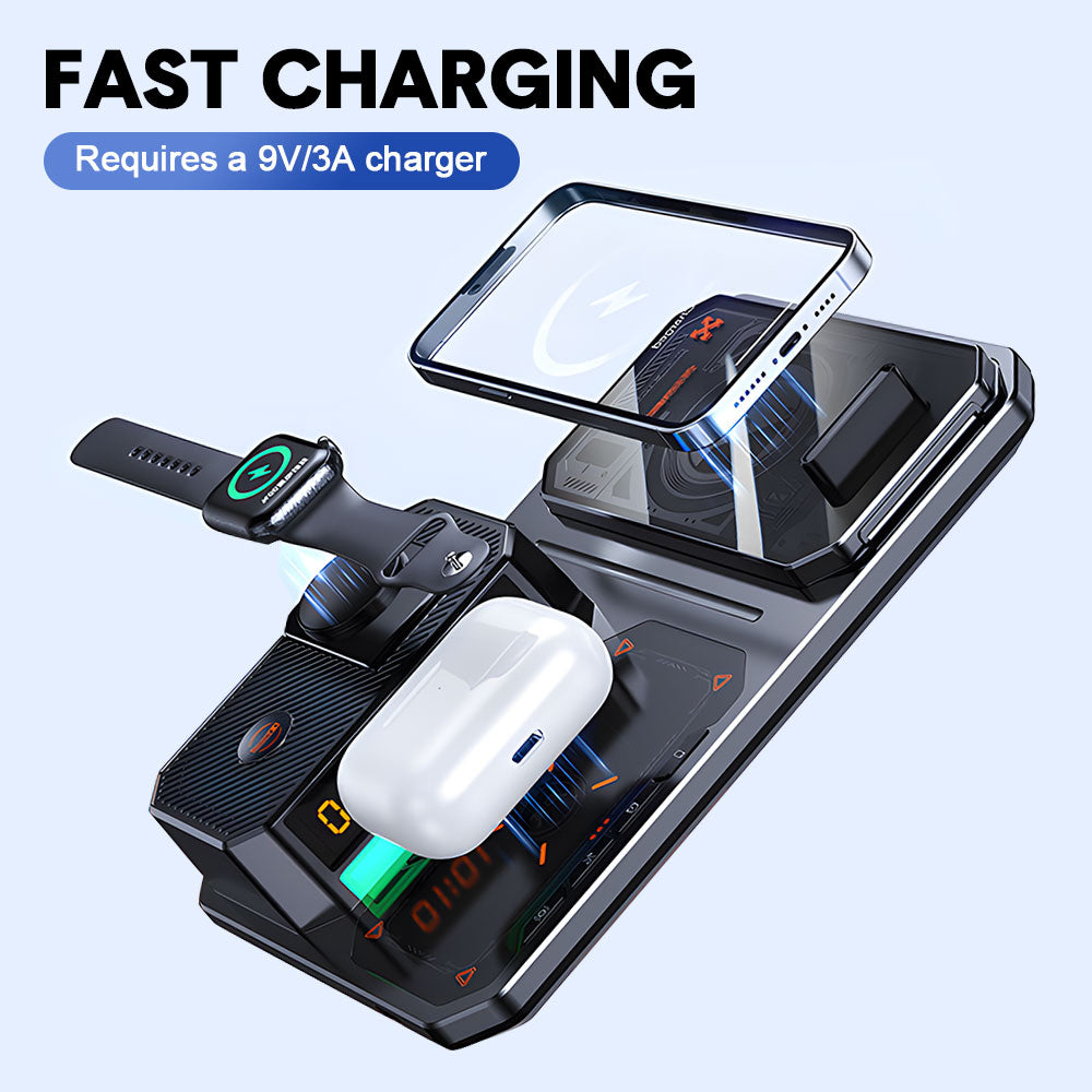 6IN1 Wireless Charger Station With Bluetooth Speaker and Digital Clock Light Fast Charging Station for Apple Devices Watch iPhone AirPods Samsung Vivo