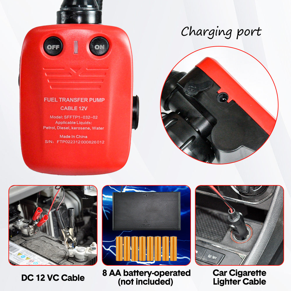 12V Portable Electric Oil Pump Handheld Diesel Pump 14.4LPM/3.2GPM Pump Oil Fuel Water Transfer Pump With Auto-stop Sensor and 3 Power Supply