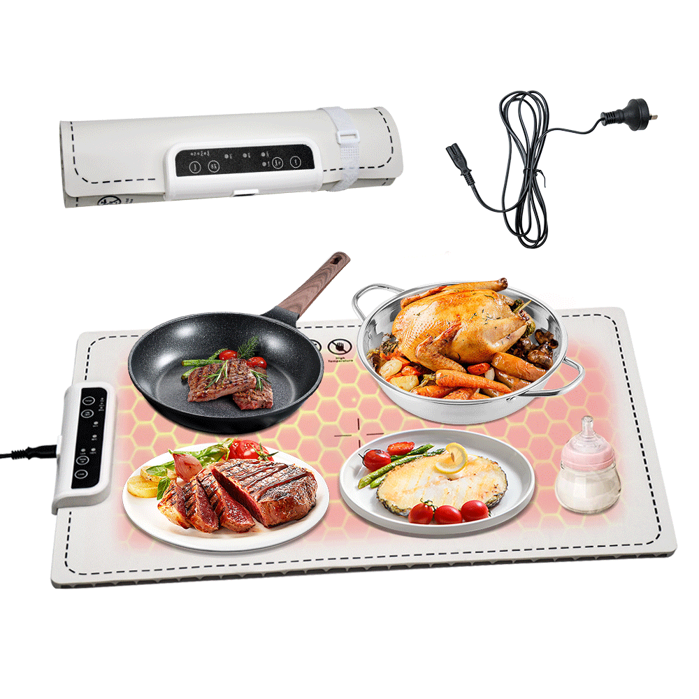 Portable Electric Warming Tray 220V/240W Silicone Food Warmer Full Surface Heating with 3 Temperature Settings and Timer for Kitchen Buffets