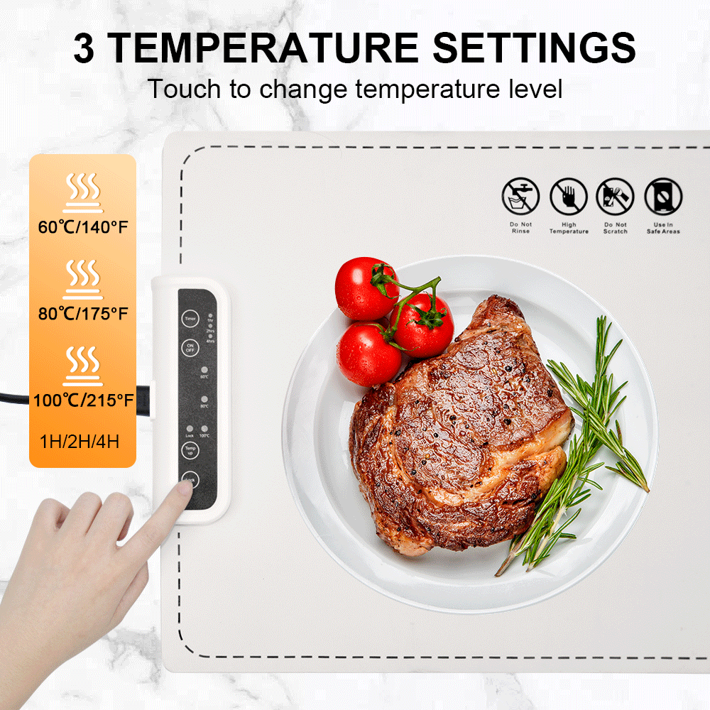 Portable Electric Warming Tray 220V/240W Silicone Food Warmer Full Surface Heating with 3 Temperature Settings and Timer for Kitchen Buffets