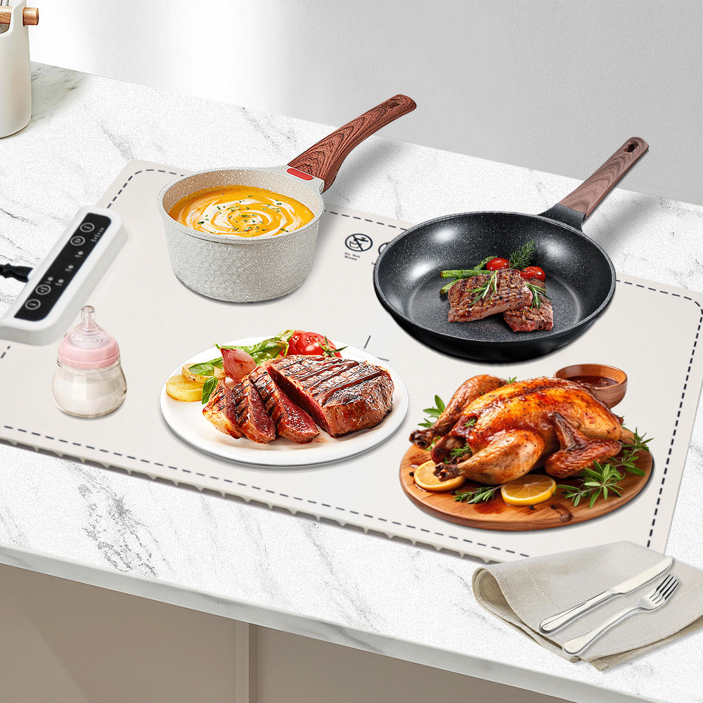 Portable Electric Warming Tray 220V/240W Silicone Food Warmer Full Surface Heating with 3 Temperature Settings and Timer for Kitchen Buffets