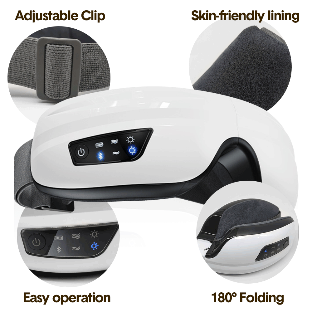 Eye Massager with Heat Smart Eye Massager 6 Modes Heat Compression Heated Eye Mask with Bluetooth for Migraines Headaches Dark Circles Puffiness Eye Care