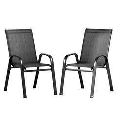 Gardeon 2PC Outdoor Dining Chairs Stackable Lounge Chair Patio Furniture Black