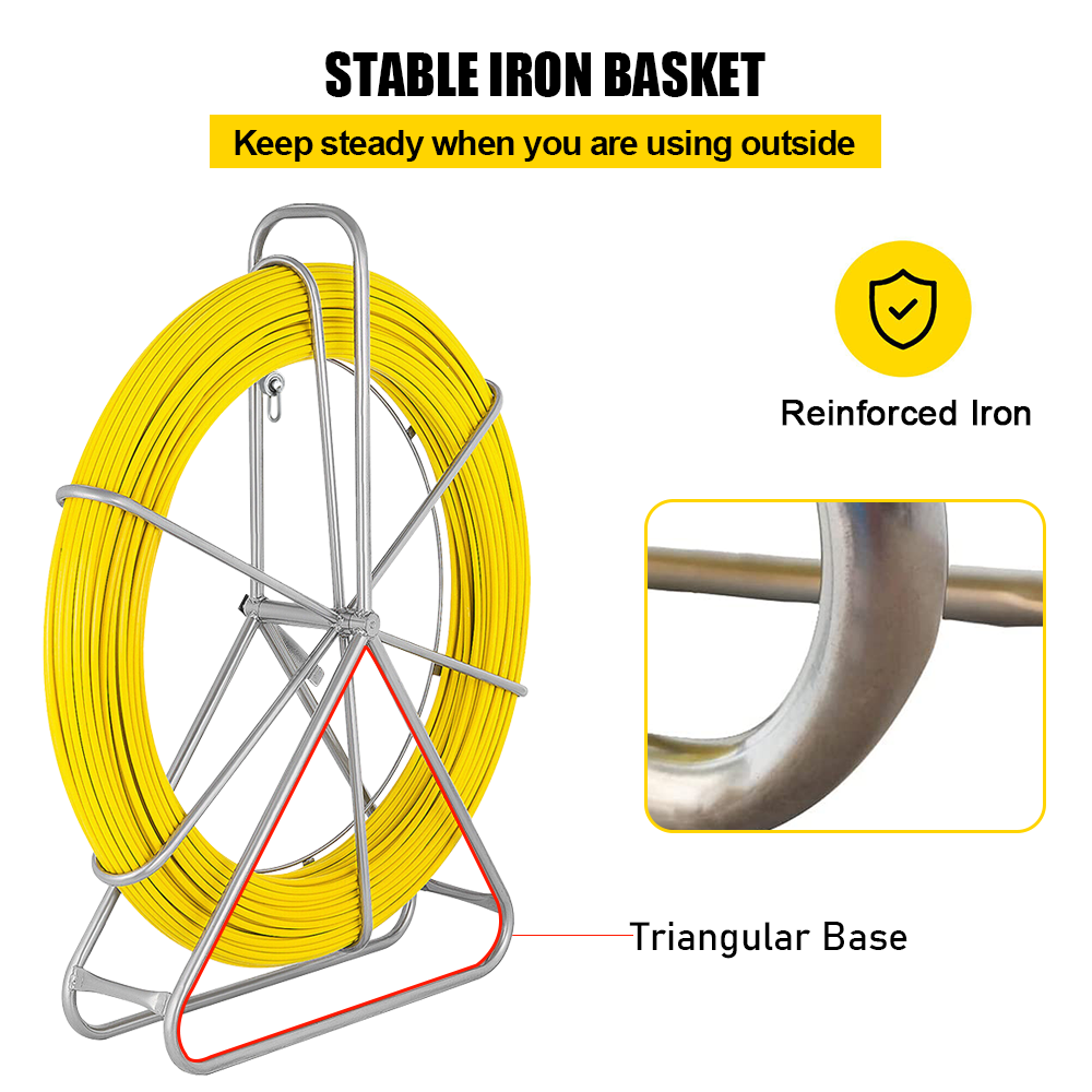 Alston 8mm 150M Fish Tape Puller Fiberglass Rodder with Steel Reel Cage Guiding Cable Duct Rodder Snake Copper Wire Telstra NBN Tool Non-Conduct