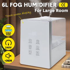 6L Large Humidifier Capacity High-Fog Portable Multifunctional Atomizer Whisper-Quiet Operation Adjustable Mist Output For Large Office Home Bedroom