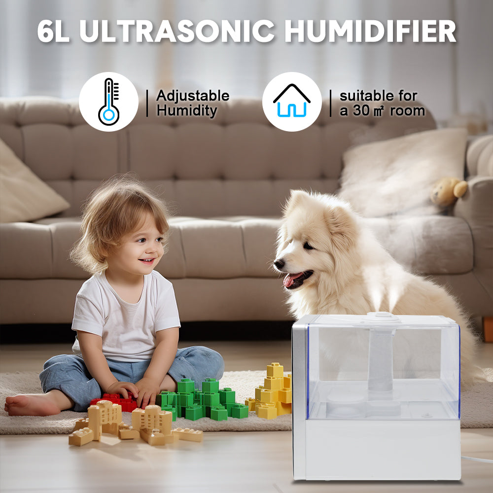 6L Large Humidifier Capacity High-Fog Portable Multifunctional Atomizer Whisper-Quiet Operation Adjustable Mist Output For Large Office Home Bedroom