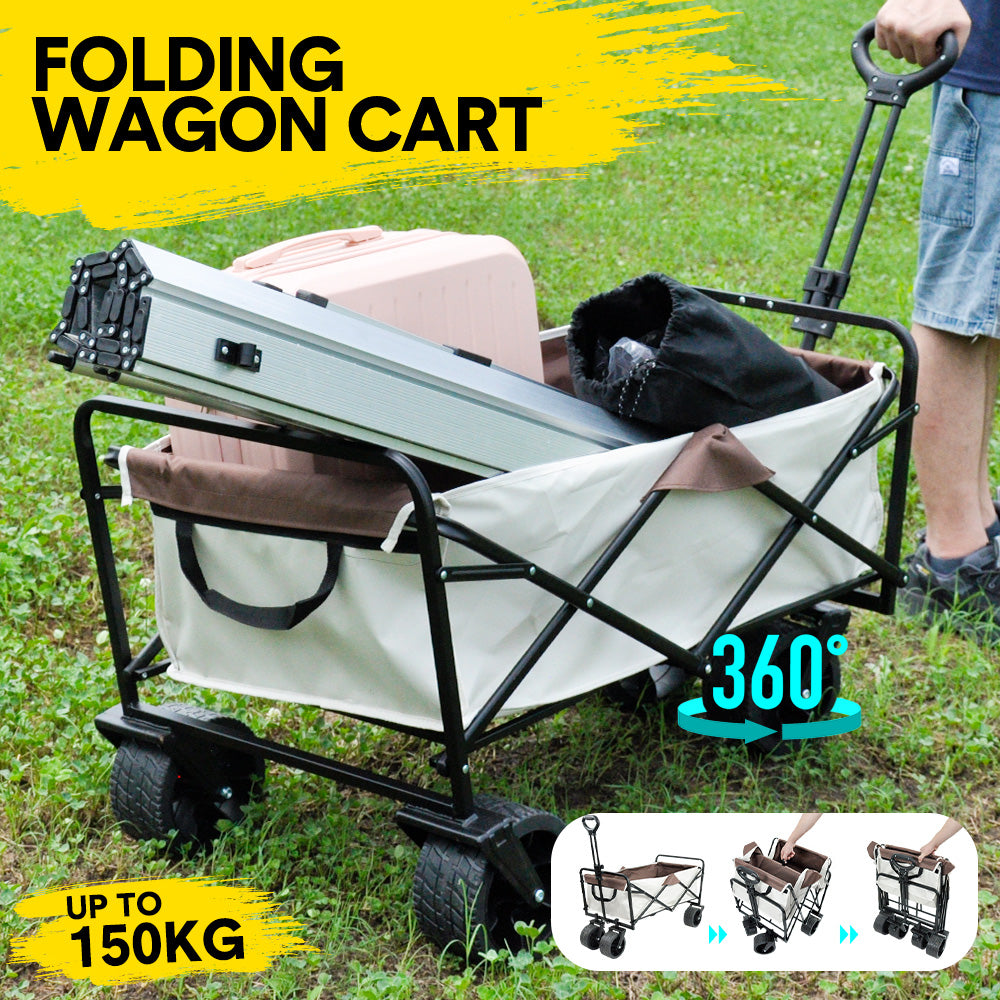 Folding Wagon Cart Camping Cart Beach Trolley Heavy Duty 150L Storage for Outdoor Garden Picnic Sports Shopping Trolley 200KG Weight Capacity