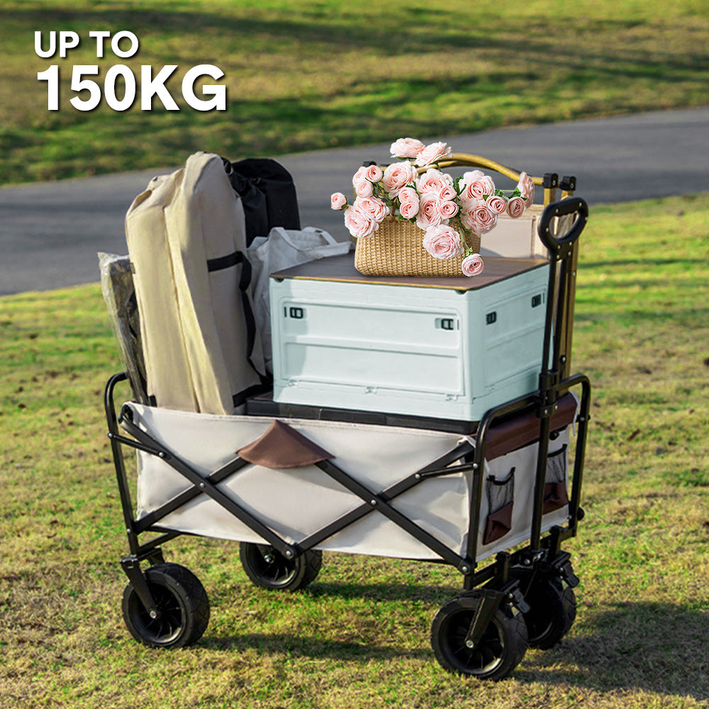 Folding Wagon Cart Camping Cart Beach Trolley Heavy Duty 150L Storage for Outdoor Garden Picnic Sports Shopping Trolley 200KG Weight Capacity