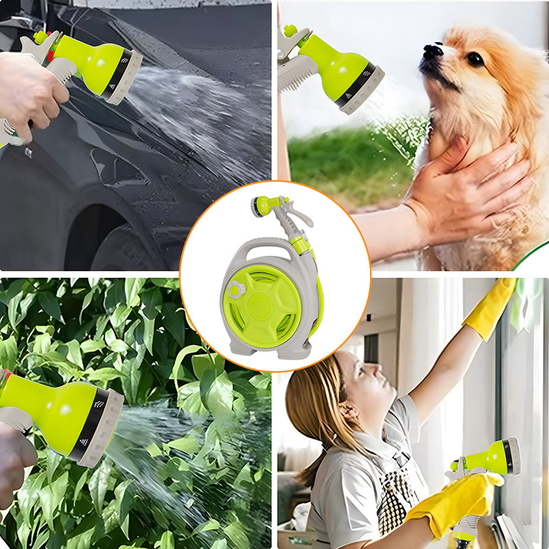 Mini Portable Garden Pipe Hose Cart 15m Reel Storage Set Garden Hose Storage Rack 29x15x32cm With High Pressure Water Gun for Cleaning Car Washing