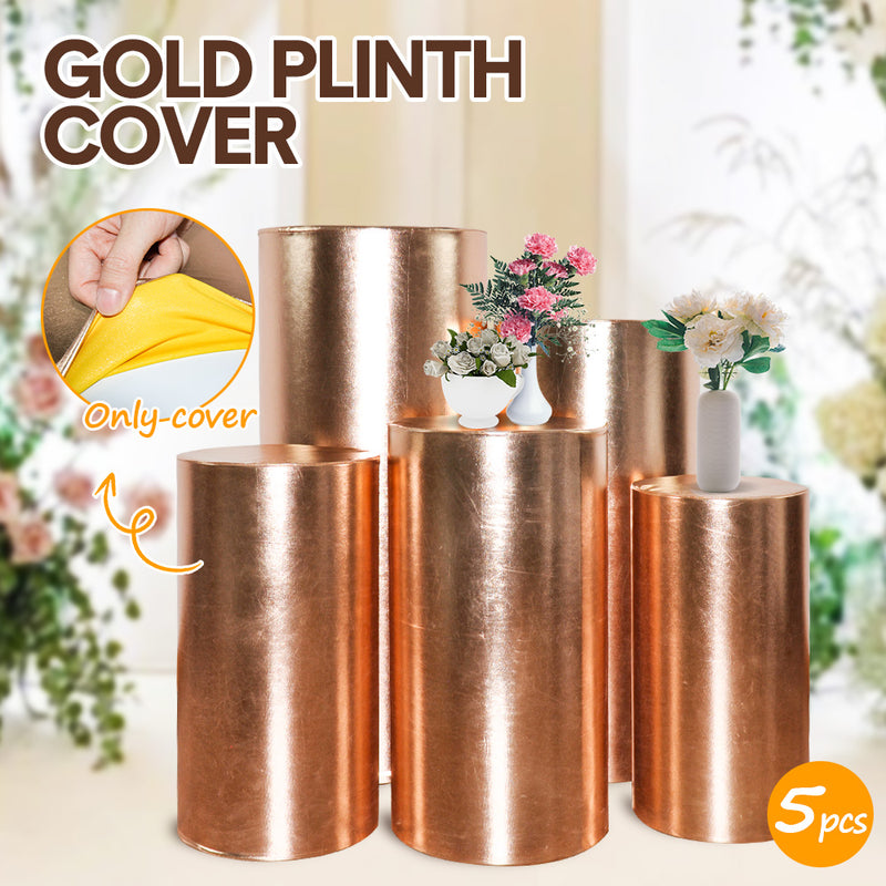 5Size Plinth Cover Gold Round Dessert Table Display Stand Elastic Cloth For Cylinder Pedestal Cake Wedding Flower Ceremony Photo Backdrop Event Decor