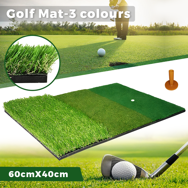 Golf Mat 3-in-1 Practice Mat Outdoor Indoor Foldable Training Mat Tri-Turf Hitting Mat Driving Pad 61x 41x3.5cm Green