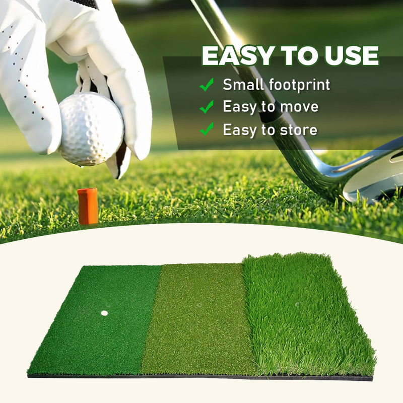 Golf Mat 3-in-1 Practice Mat Outdoor Indoor Foldable Training Mat Tri-Turf Hitting Mat Driving Pad 61x 41x3.5cm Green