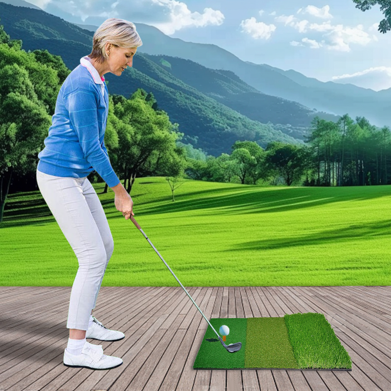 Golf Mat 3-in-1 Practice Mat Outdoor Indoor Foldable Training Mat Tri-Turf Hitting Mat Driving Pad 61x 41x3.5cm Green