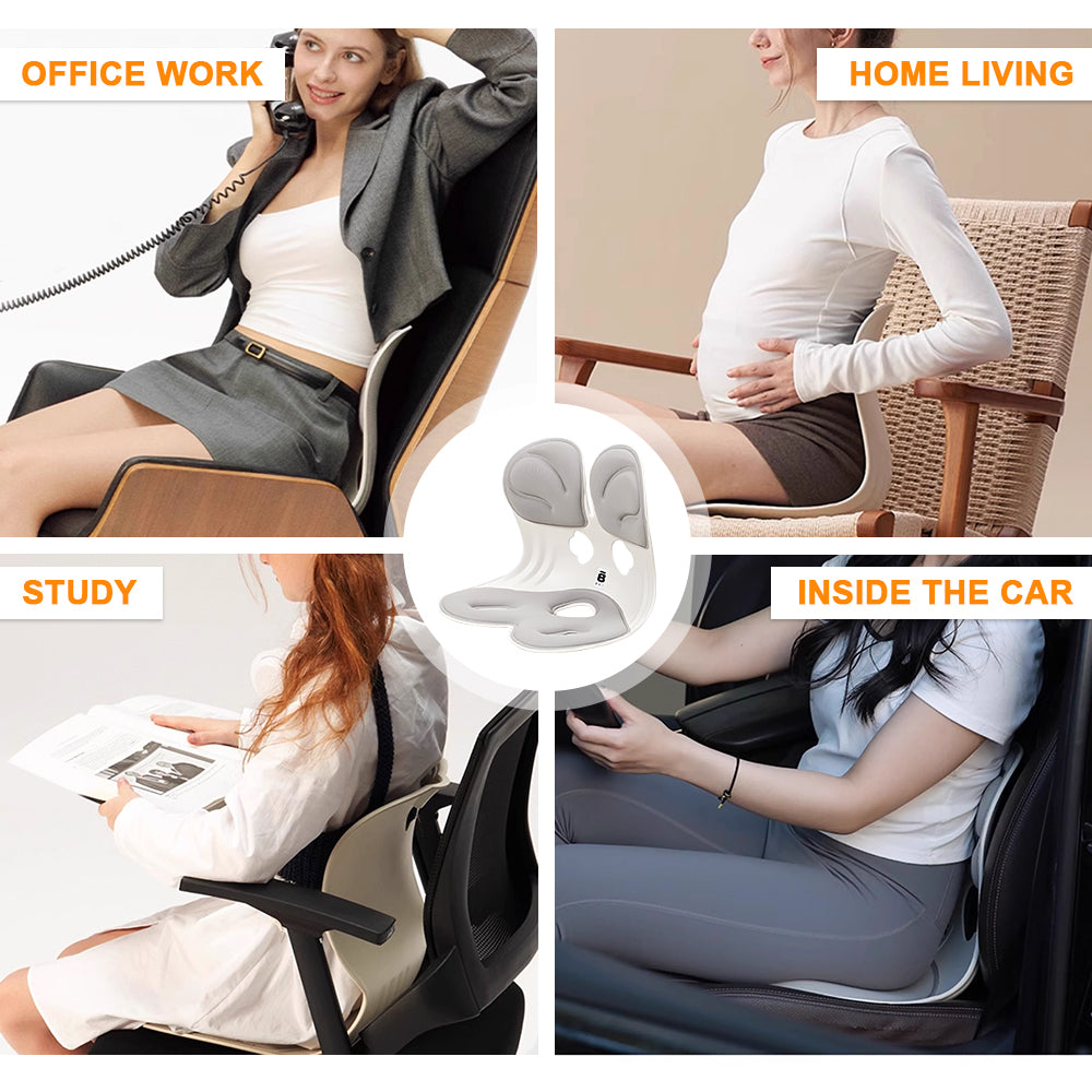 BKT Cushion Portable Ergonomic Lower Back Seat Lumbar Support Chair Posture Corrector Large Fit 50-75kg Users for Home Office Chair and Floor Seat Grey