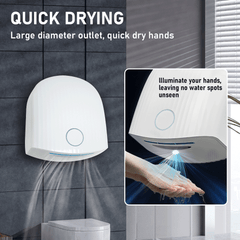 1200W 220V Electric Powerful Wall Mounted Automatic Hand Dryer IPX4 Waterproof Noise-Reducing Vent Quick Drying White Fit for Household Commercial Hotel