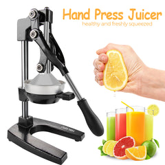 Manual Hand Press Juicer Black Commercial 304 Stainless Steel Fruit Extractor Squeezer Orange Citrus Juicer Presser with Non Slip Base and Elongated Handle