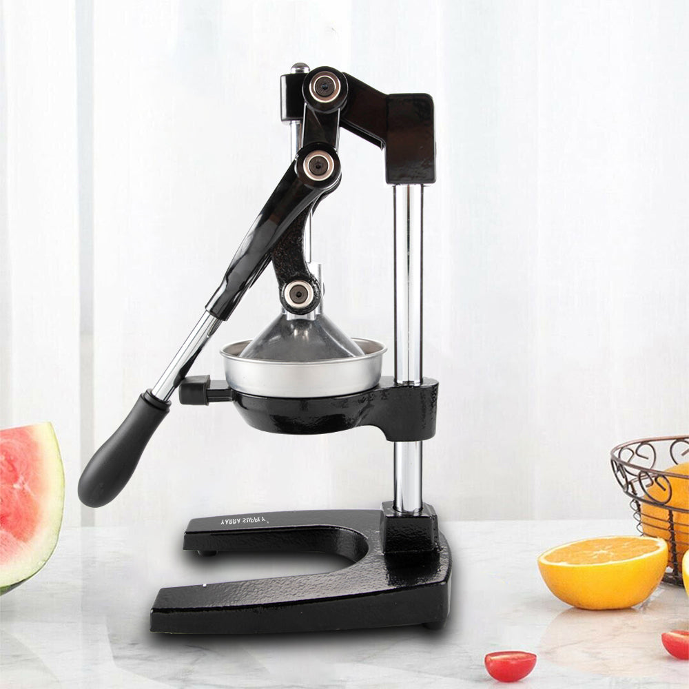 Manual Hand Press Juicer Black Commercial 304 Stainless Steel Fruit Extractor Squeezer Orange Citrus Juicer Presser with Non Slip Base and Elongated Handle