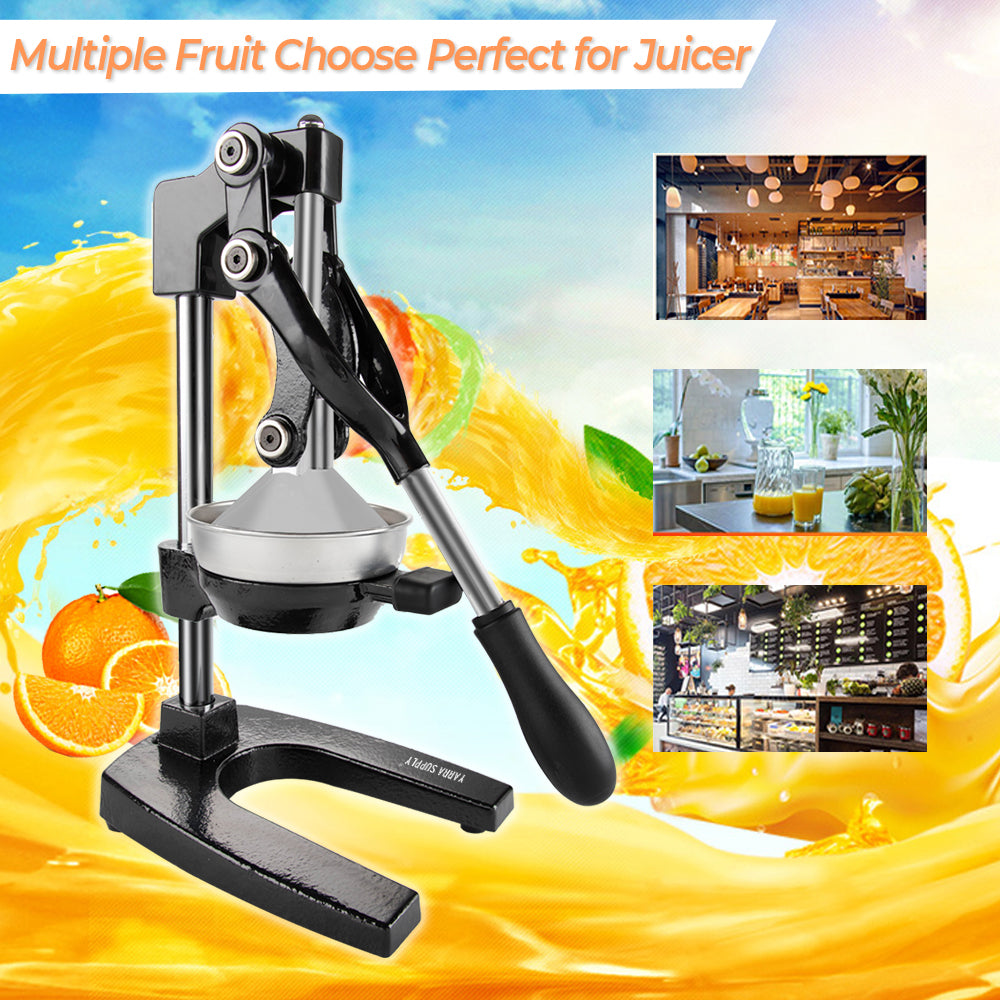 Manual Hand Press Juicer Black Commercial 304 Stainless Steel Fruit Extractor Squeezer Orange Citrus Juicer Presser with Non Slip Base and Elongated Handle