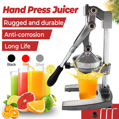 Manual Hand Press Juicer Grey Commercial 304 Stainless Steel Fruit Extractor Squeezer Orange Citrus Juicer Presser with Non Slip Base and Elongated Handle