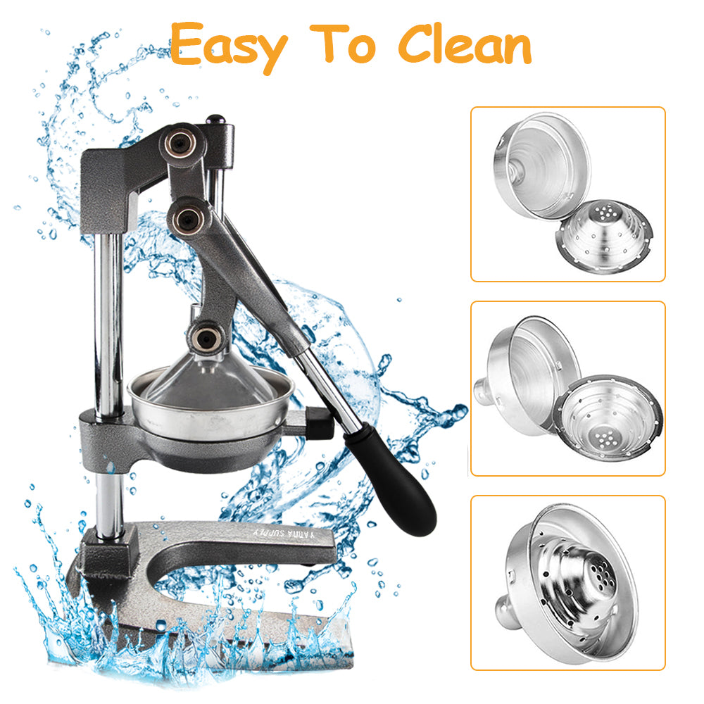 Manual Hand Press Juicer Grey Commercial 304 Stainless Steel Fruit Extractor Squeezer Orange Citrus Juicer Presser with Non Slip Base and Elongated Handle