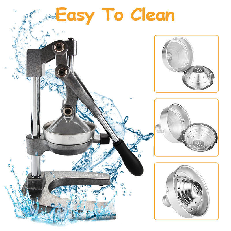 Manual Hand Press Juicer Grey Commercial 304 Stainless Steel Fruit Extractor Squeezer Orange Citrus Juicer Presser with Non Slip Base and Elongated Handle