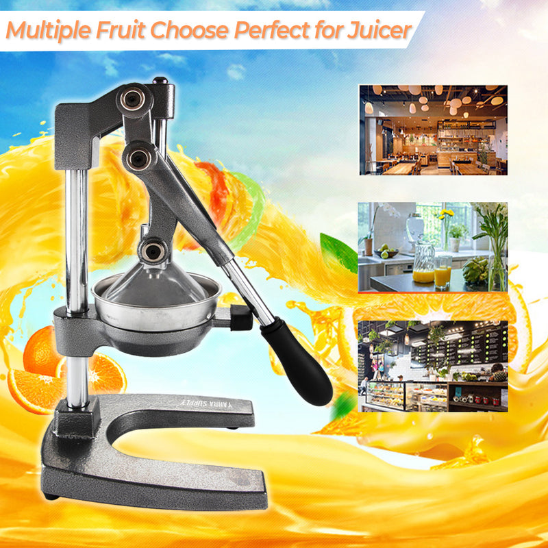 Manual Hand Press Juicer Grey Commercial 304 Stainless Steel Fruit Extractor Squeezer Orange Citrus Juicer Presser with Non Slip Base and Elongated Handle