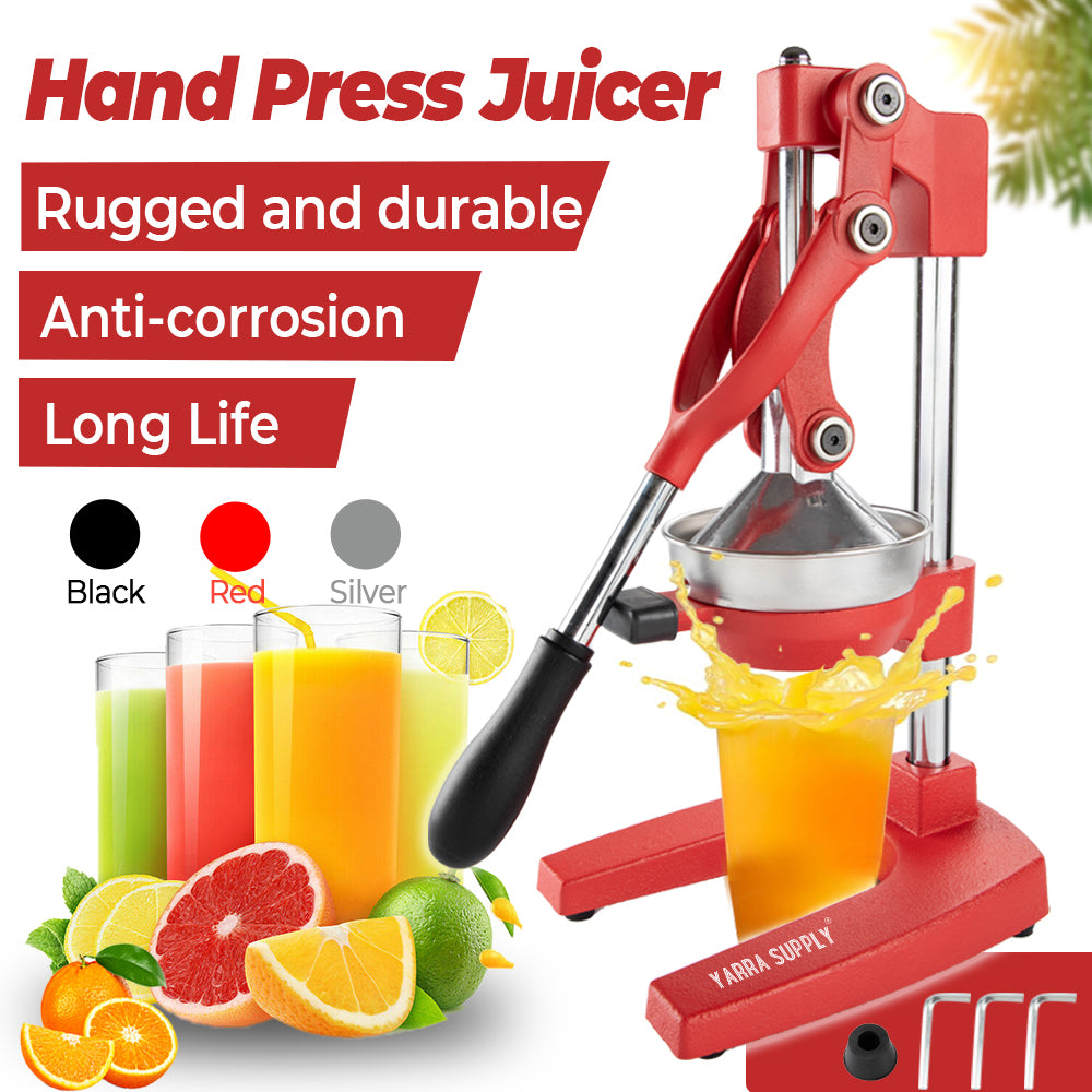 Manual Hand Press Juicer Red Commercial 304 Stainless Steel Fruit Extractor Squeezer Orange Citrus Juicer Presser with Non Slip Base and Elongated Handle