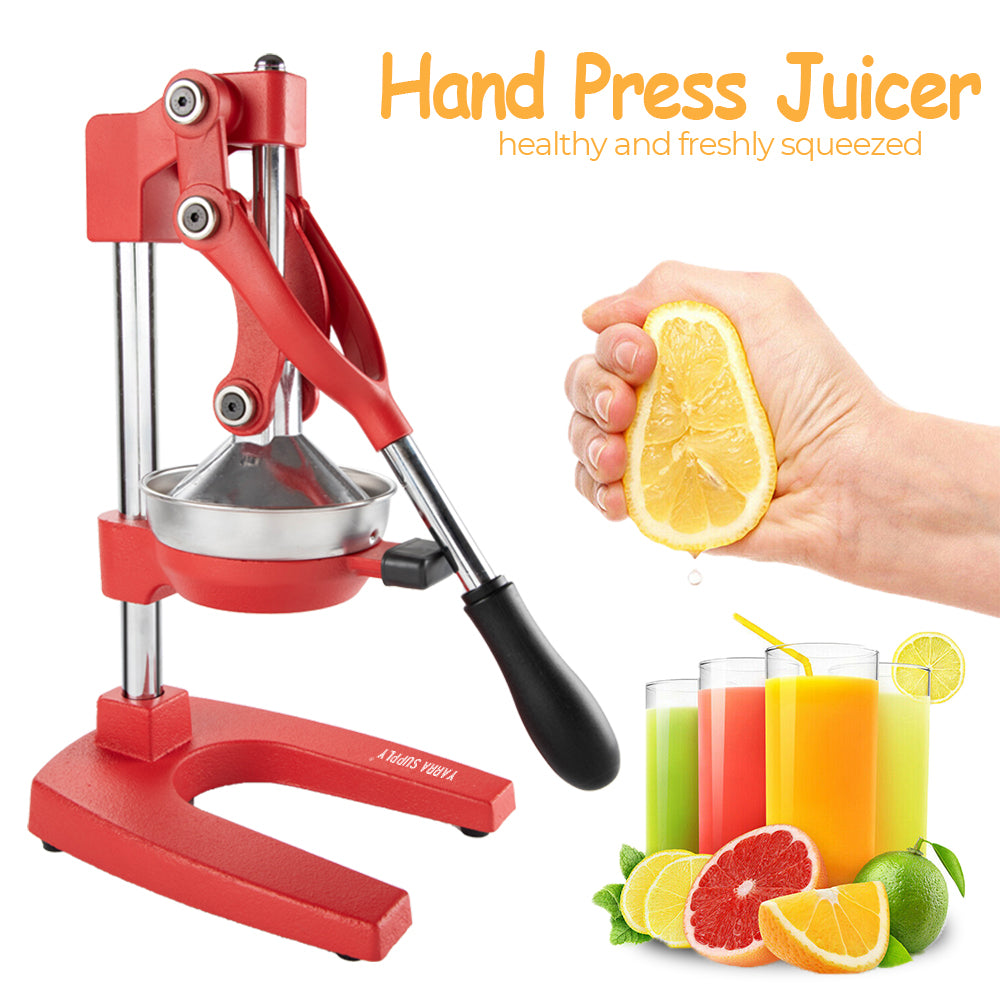 Manual Hand Press Juicer Red Commercial 304 Stainless Steel Fruit Extractor Squeezer Orange Citrus Juicer Presser with Non Slip Base and Elongated Handle