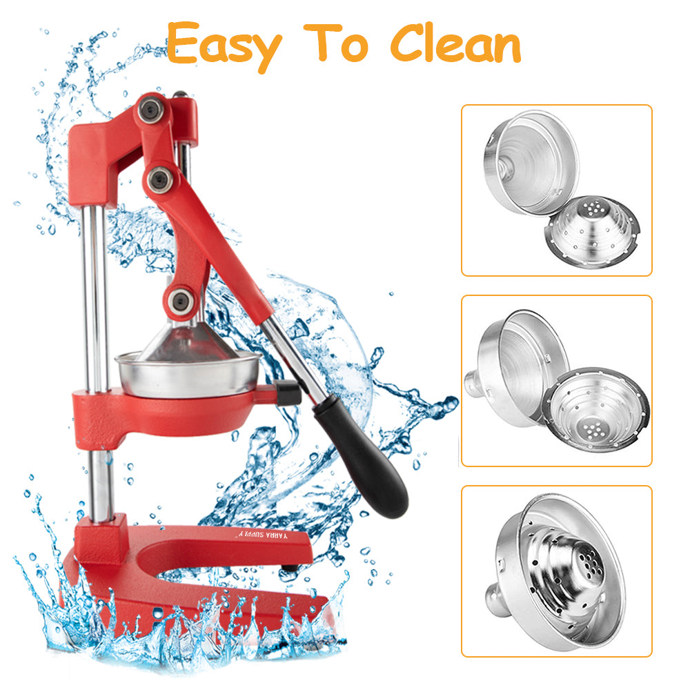 Manual Hand Press Juicer Red Commercial 304 Stainless Steel Fruit Extractor Squeezer Orange Citrus Juicer Presser with Non Slip Base and Elongated Handle