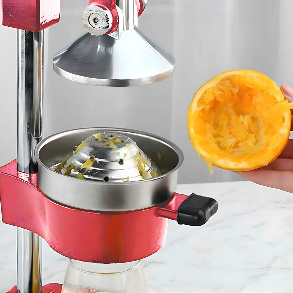 Manual Hand Press Juicer Red Commercial 304 Stainless Steel Fruit Extractor Squeezer Orange Citrus Juicer Presser with Non Slip Base and Elongated Handle