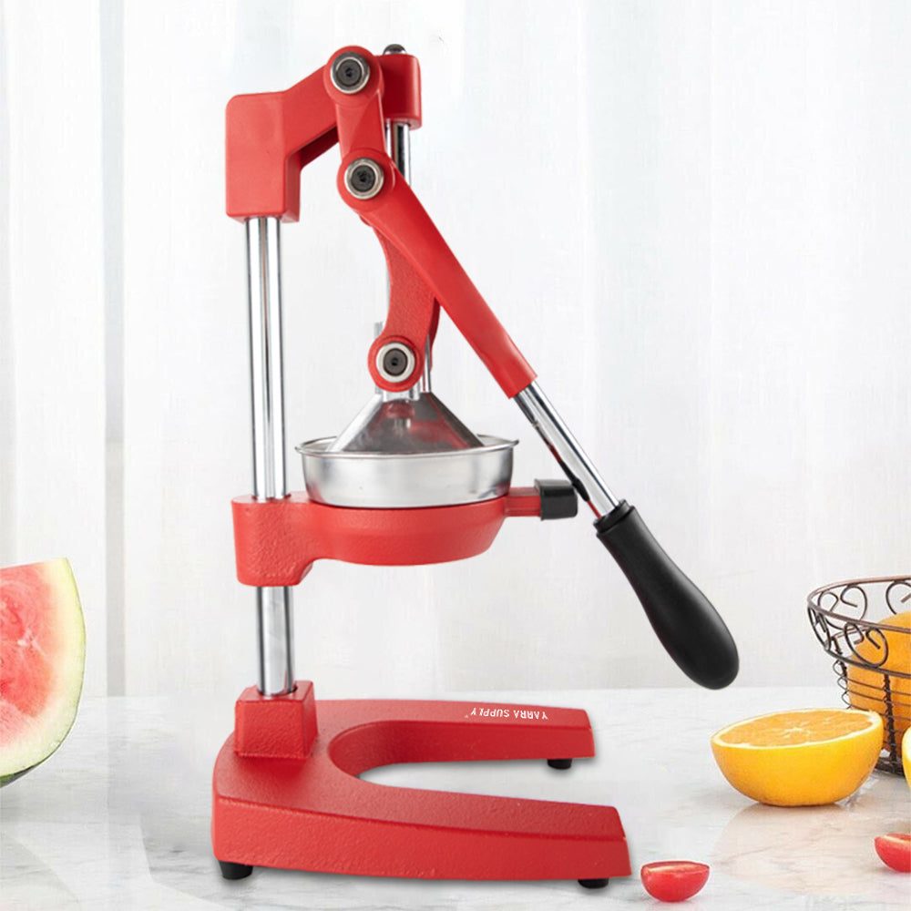 Manual Hand Press Juicer Red Commercial 304 Stainless Steel Fruit Extractor Squeezer Orange Citrus Juicer Presser with Non Slip Base and Elongated Handle