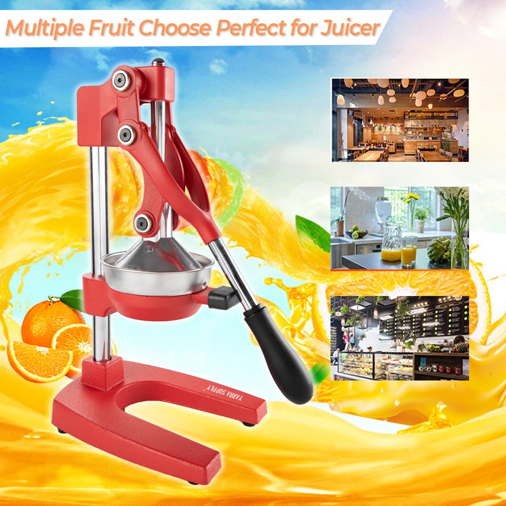 Manual Hand Press Juicer Red Commercial 304 Stainless Steel Fruit Extractor Squeezer Orange Citrus Juicer Presser with Non Slip Base and Elongated Handle