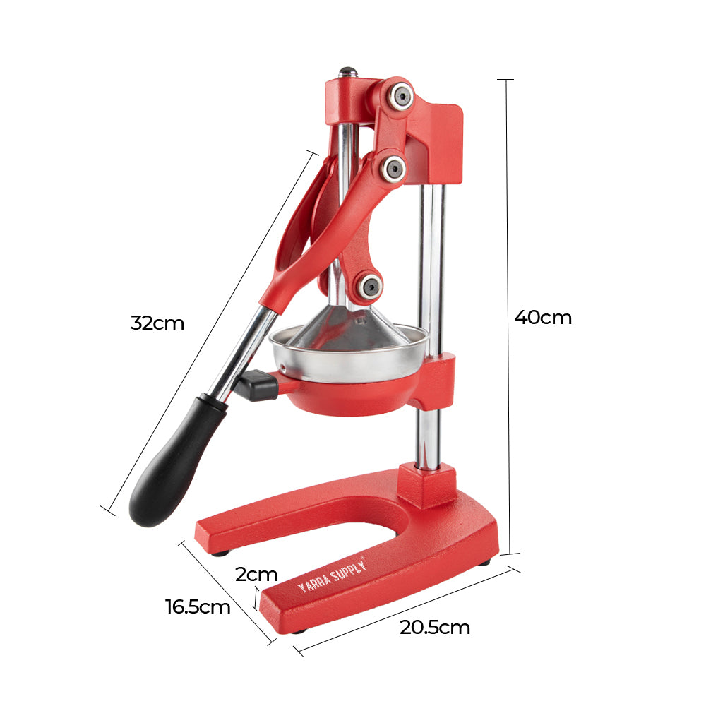 Manual Hand Press Juicer Red Commercial 304 Stainless Steel Fruit Extractor Squeezer Orange Citrus Juicer Presser with Non Slip Base and Elongated Handle