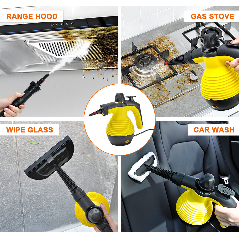 Multi-Purpose Handheld Pressurized Steam Cleaner 1050W with 9-Piece Accessories High Temperature for Kitchen Bathroom Car Window Cleaning