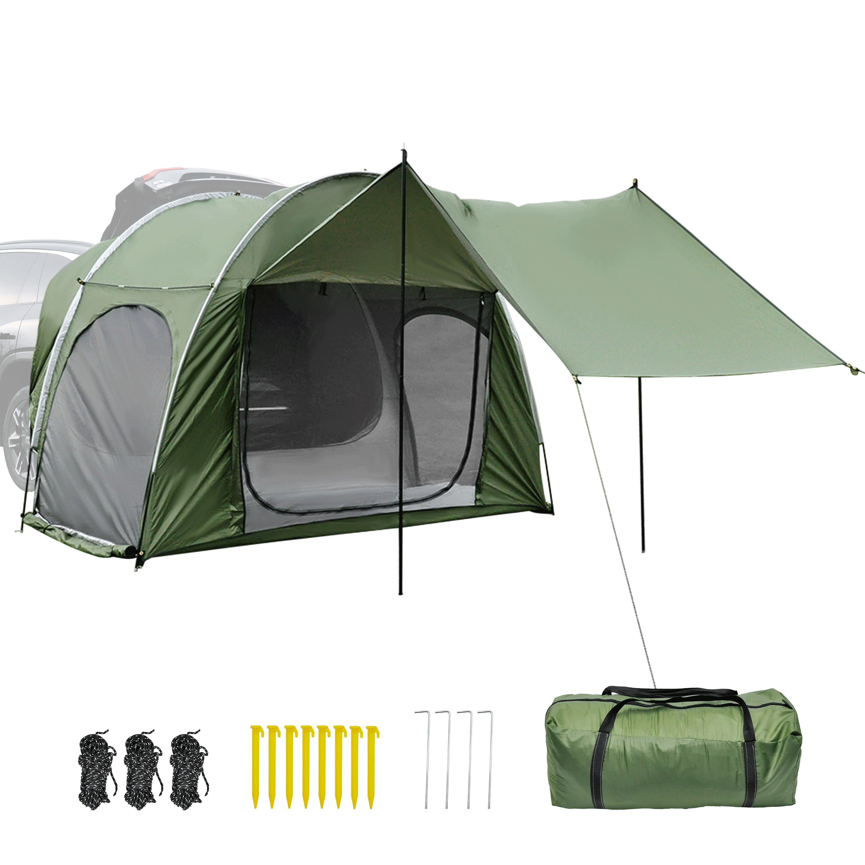 Car Rear Tent Hatchback Tents Waterproof Windproof Tailgate Extension with Awning Shade for 4-6 Persons Camping  Gatherings Universal Fit Most SUV/Van/MPV/CUV