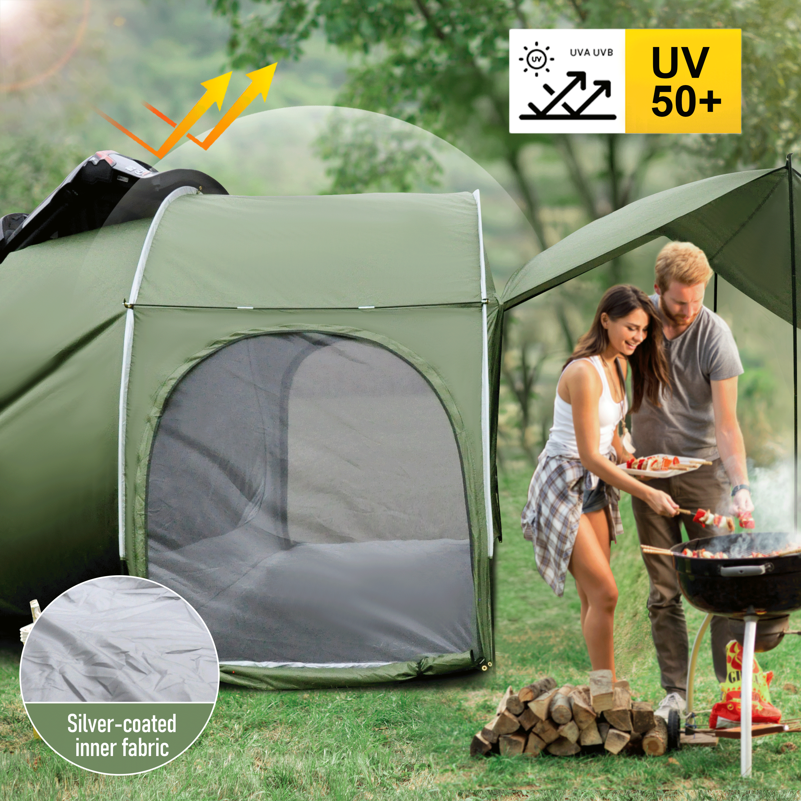 Car Rear Tent Hatchback Tents Waterproof Windproof Tailgate Extension with Awning Shade for 4-6 Persons Camping  Gatherings Universal Fit Most SUV/Van/MPV/CUV