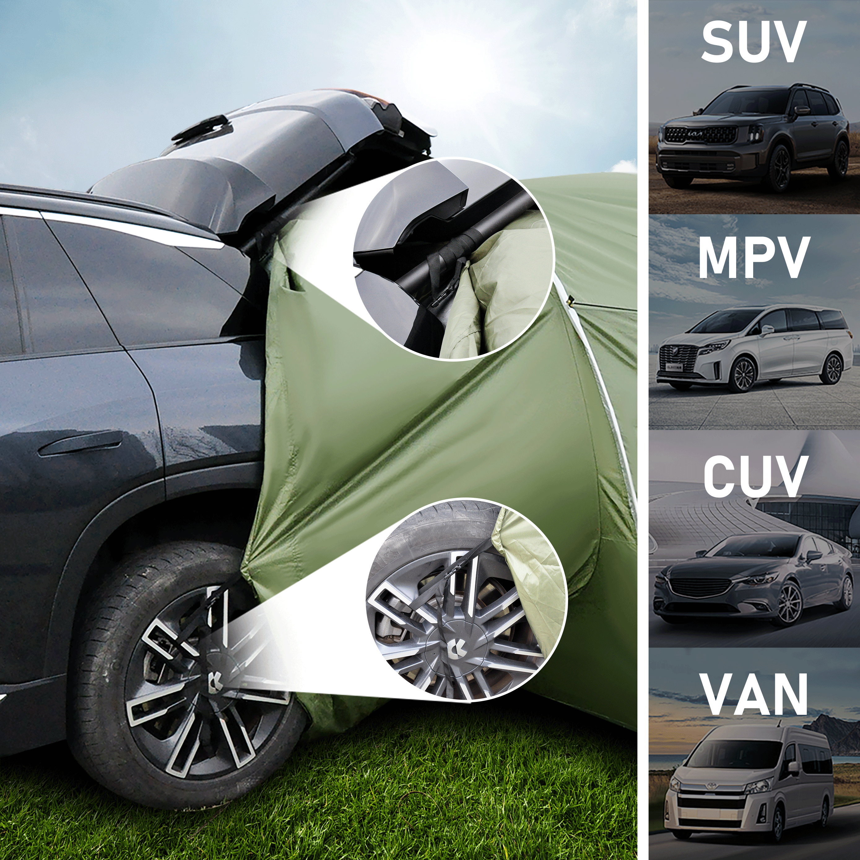 Car Rear Tent Hatchback Tents Waterproof Windproof Tailgate Extension with Awning Shade for 4-6 Persons Camping  Gatherings Universal Fit Most SUV/Van/MPV/CUV