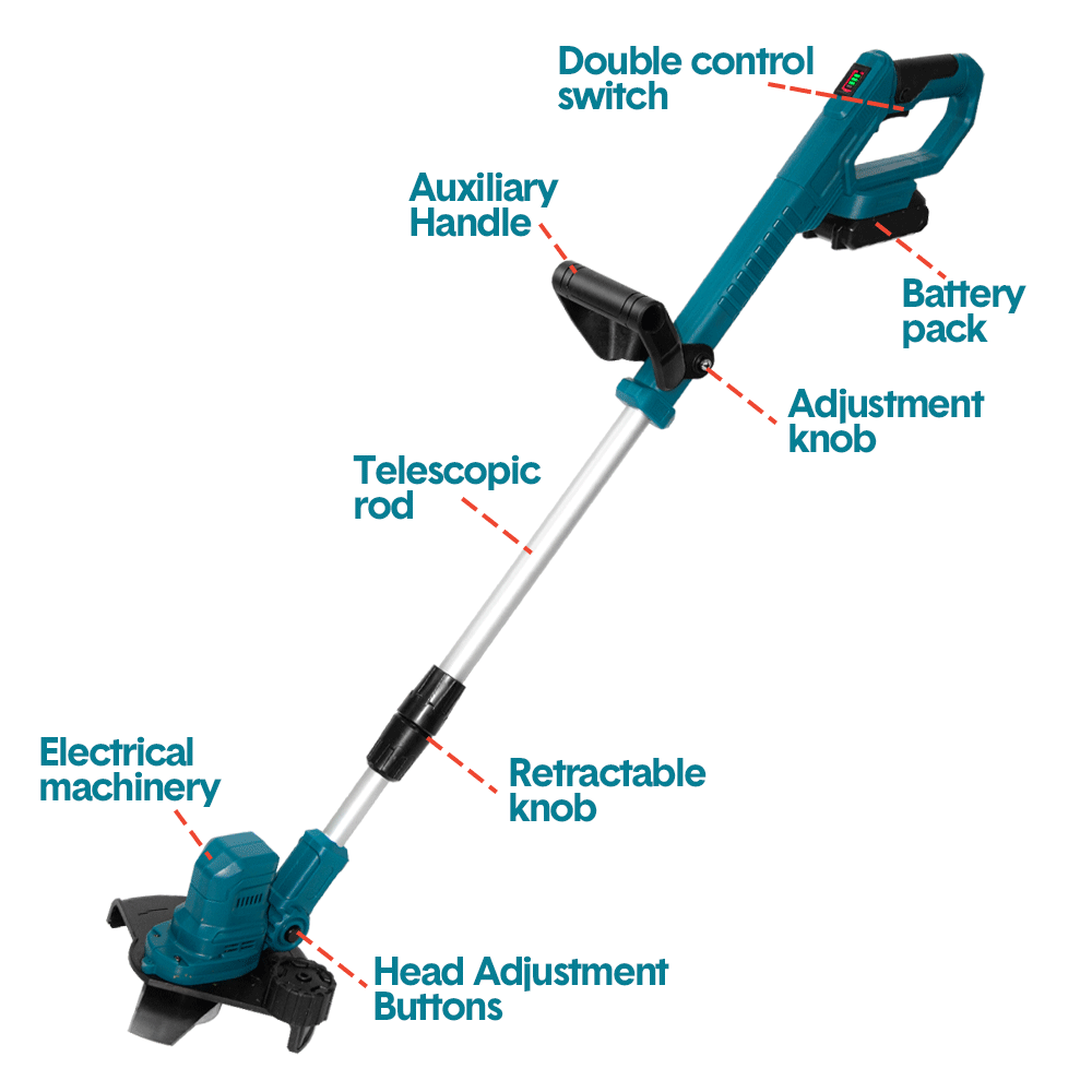 21V 2 In 1 Cordless Line Grass Trimmer Whipper Lawn Edger with Command Feed Blades Spool Lines 1x2000mAh Rechargeable Battery Charger Garden Grass Cutter