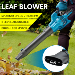 Cordless Leaf Blower Electric Powerful Lightweight Vacuum Cleaner Compatible Makita 21V Battery and 6 Speed for Garden Care Leaf Dust Removal-Skin Only