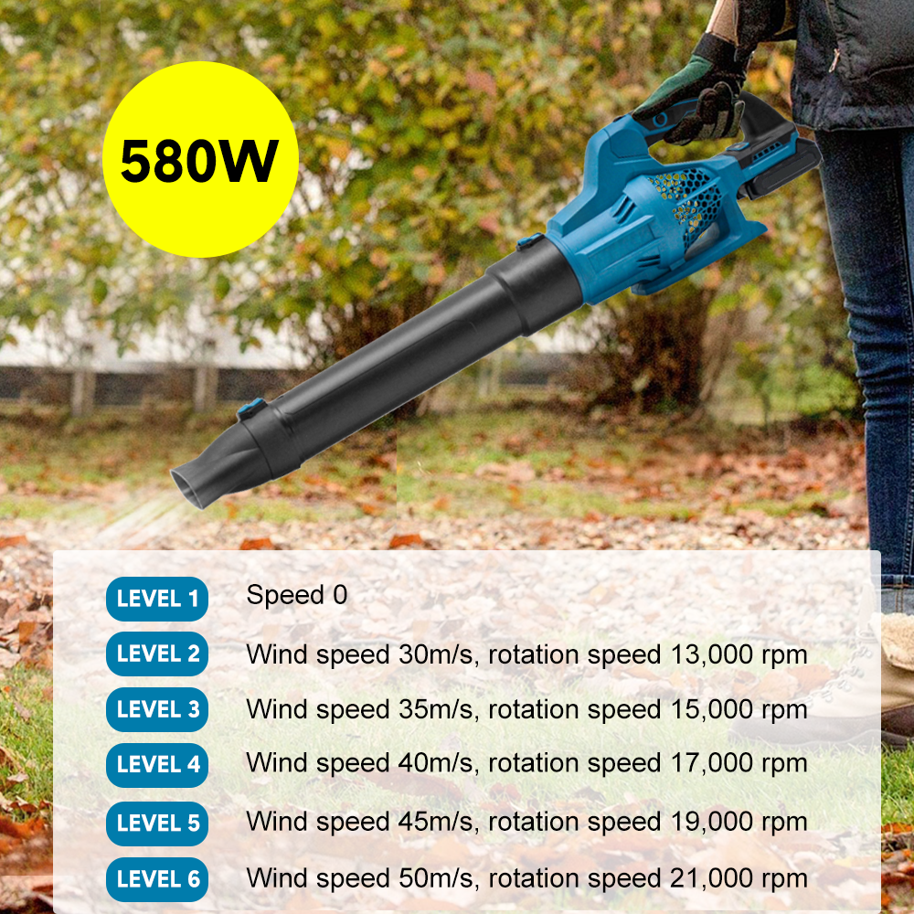 Cordless Leaf Blower Electric Powerful Lightweight Vacuum Cleaner Compatible Makita 21V Battery and 6 Speed for Garden Care Leaf Dust Removal-Skin Only