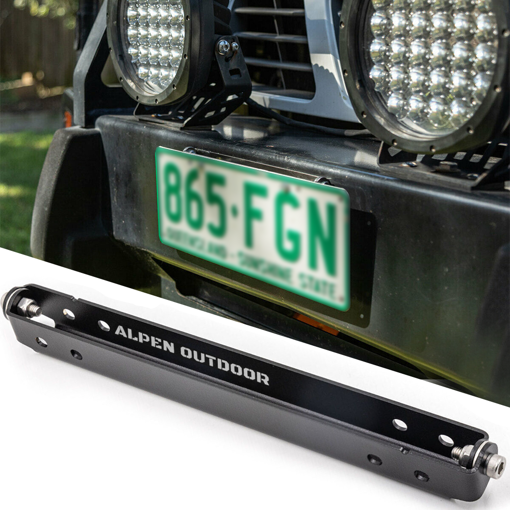 Alpen Outdoor Flip Up Winch License Plate Mounting Bracket Number Plates Holder 120 Rotation Access Stainless Steel Fit for Pickup Trucks Off-Road Cars