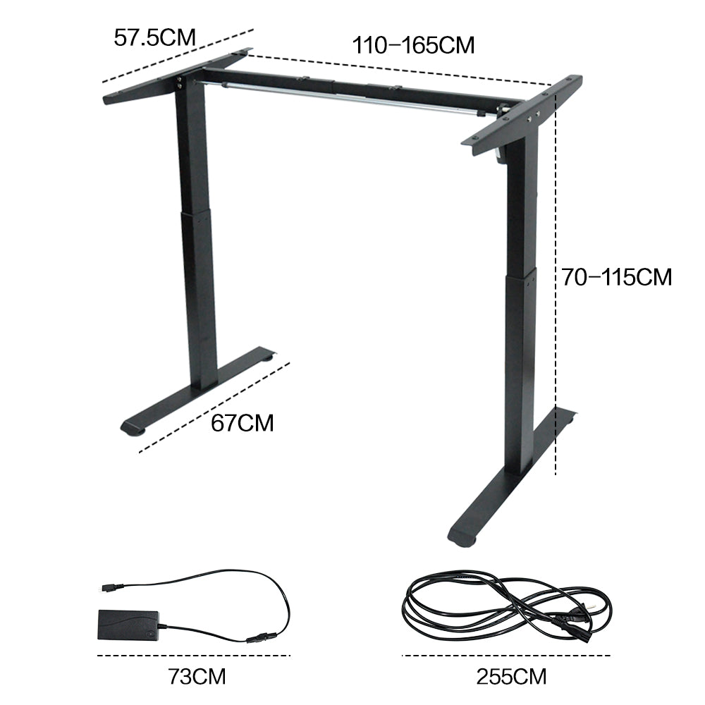 Single Motor Desk Frame Base Height Adjustable 70 to 115cm Desk Legs Lift Stand Table Fit Tabletop 120 to 180cm for Home Office Desk Black