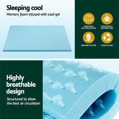 Giselle Bedding Memory Foam Mattress Topper Ventilated Cool Gel 5cm King