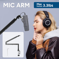 Mic Arm Microphone Holder Swivel Suspension Boom Hidden Cable Channels Versatile Desk Clamp Counterweight 1/4 3/8 5/8 Mic Mounts Studio Broadcast Streaming Work