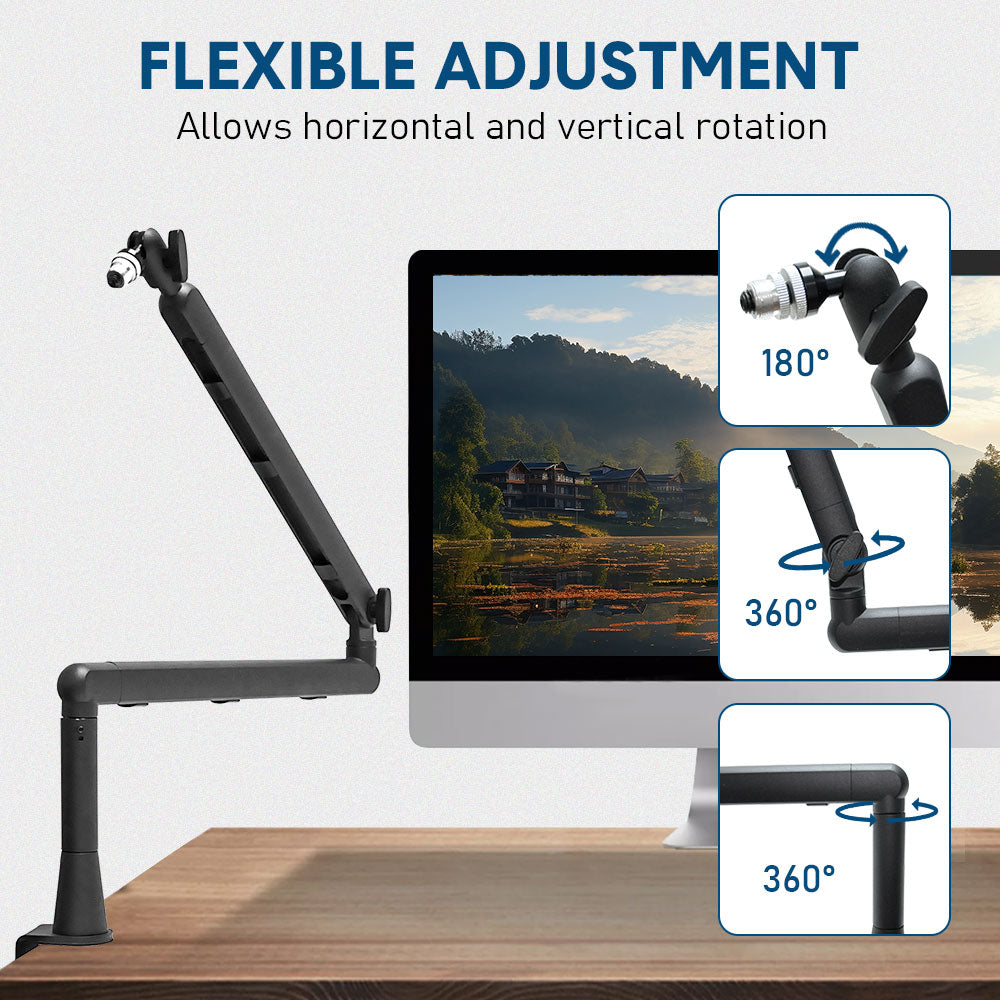 Mic Arm Microphone Holder Swivel Suspension Boom Hidden Cable Channels Versatile Desk Clamp Counterweight 1/4 3/8 5/8 Mic Mounts Studio Broadcast Streaming Work