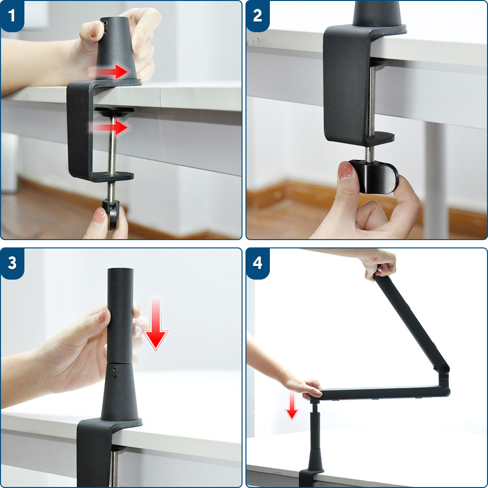 Mic Arm Microphone Holder Swivel Suspension Boom Hidden Cable Channels Versatile Desk Clamp Counterweight 1/4鈥?3/8鈥?5/8鈥?Mic Mounts Studio Broadcast Streaming Work