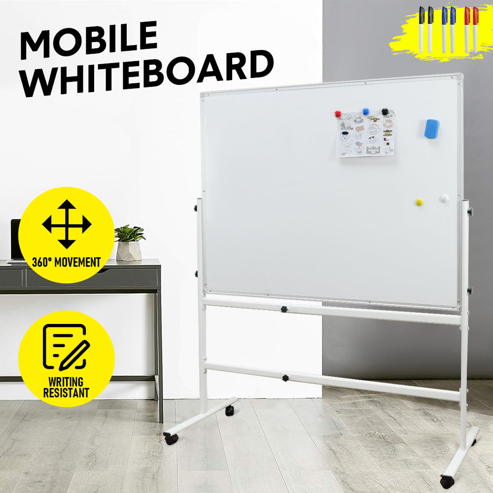 Mobile Whiteboard Portable Rolling Magnetic Whiteboard Height Adjustable Panel Rotatable with Magnetic Eraser and 2 Sets Marker for Office Classroom Home