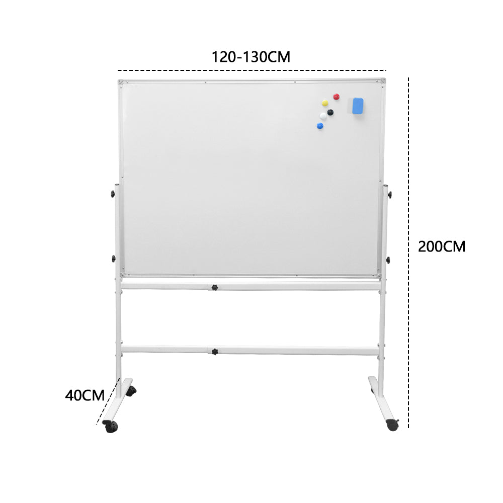 Mobile Whiteboard Portable Rolling Magnetic Whiteboard Height Adjustable Panel Rotatable with Magnetic Eraser and 2 Sets Marker for Office Classroom Home